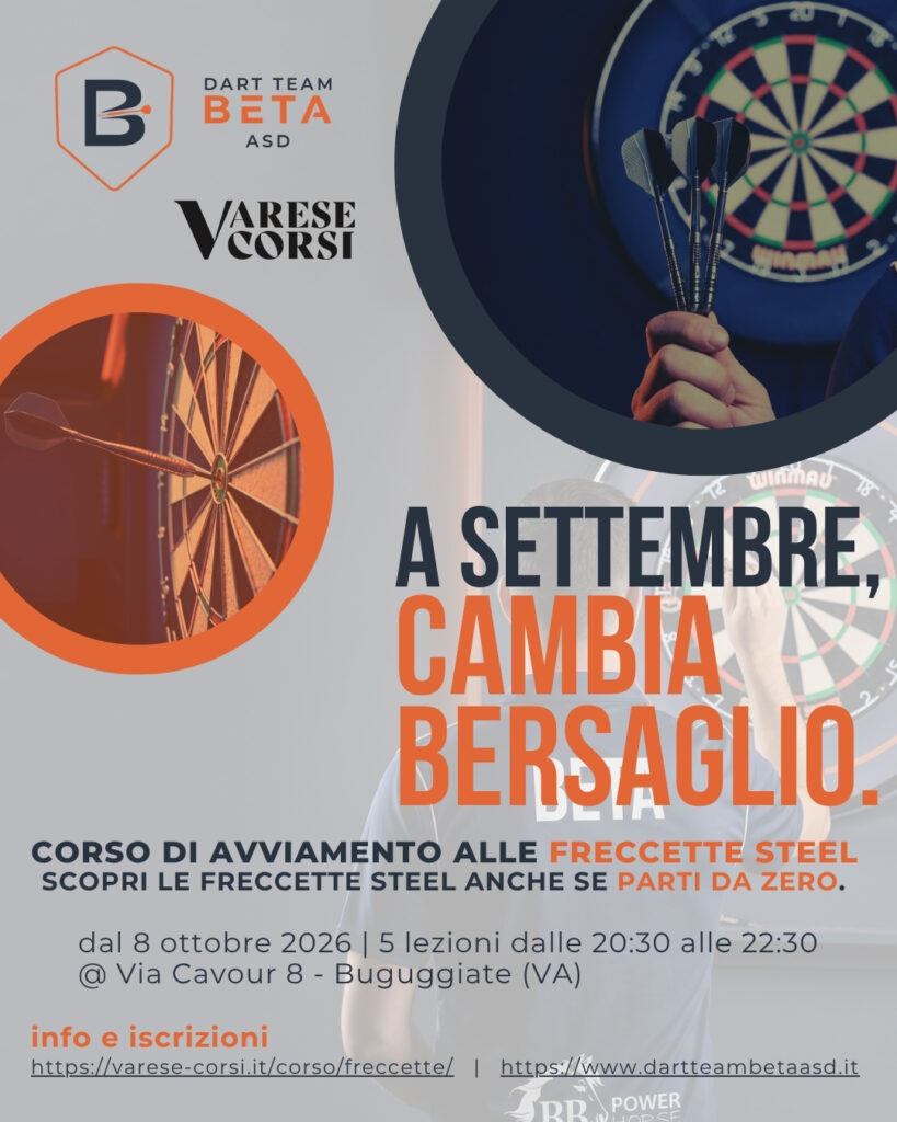 Corso di freccette steel a Varese 2026 – Dart Team Beta ASD e Varese Corsi