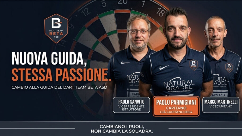 Paolo Parmigiani nuovo capitano del Dart Team Beta ASD con Paolo Sanvito e Marco Martinelli
